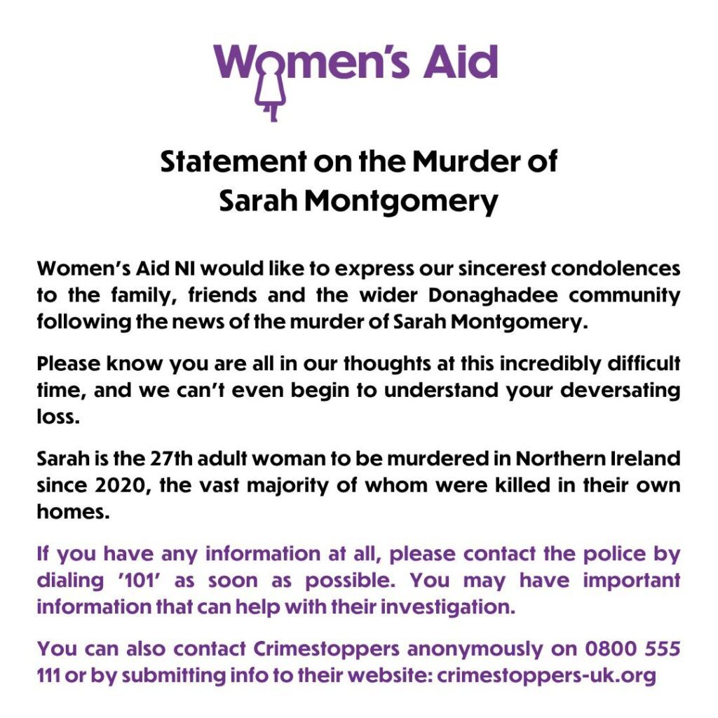 Women's Aid Statement following the news of the murder of Sarah Montgomery.